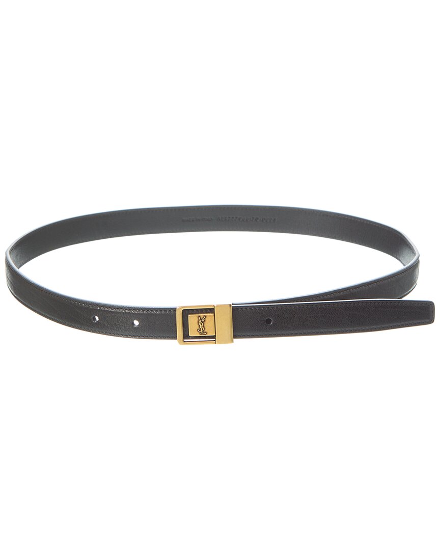 Saint Laurent La 66 Buckle Thin Leather Belt In Black