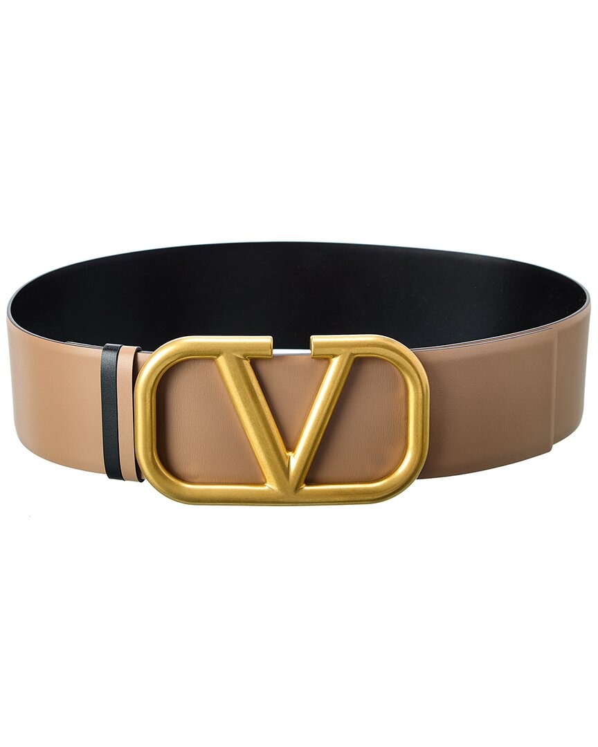 Shop Valentino Vlogo 70mm Reversible Leather Belt In Beige