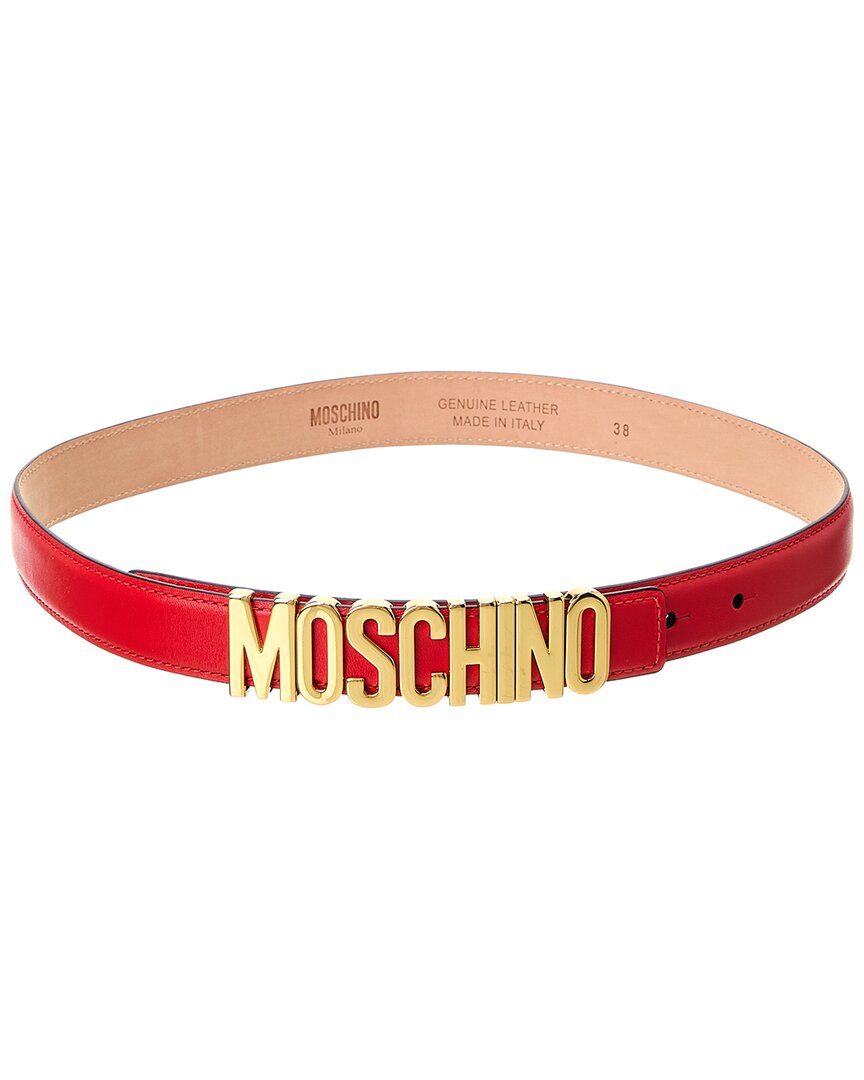 Moschino Logo Lettering Buckle Leather Belt In Red