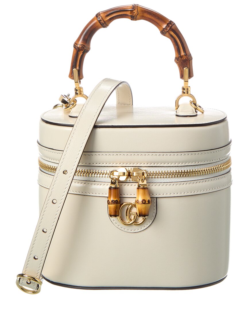 Gucci Bamboo Mini Leather Shoulder Bag In White