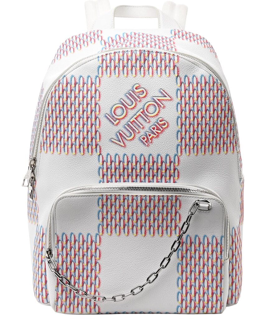 Pre-owned Louis Vuitton White Calfskin Leather Spray Racer Backpack (authentic Pre- Loved)