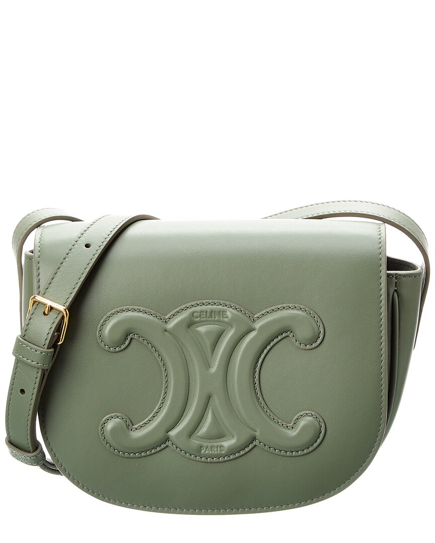 Celine Folco Cuir Triomphe Leather Shoulder Bag In Green
