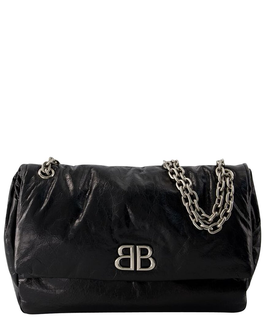 Balenciaga Black Calfskin Leather Monaco Hobo Bag M In Black