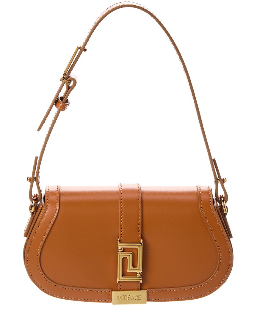 Versace Greca Goddess Mini Leather Shoulder Bag In Brown