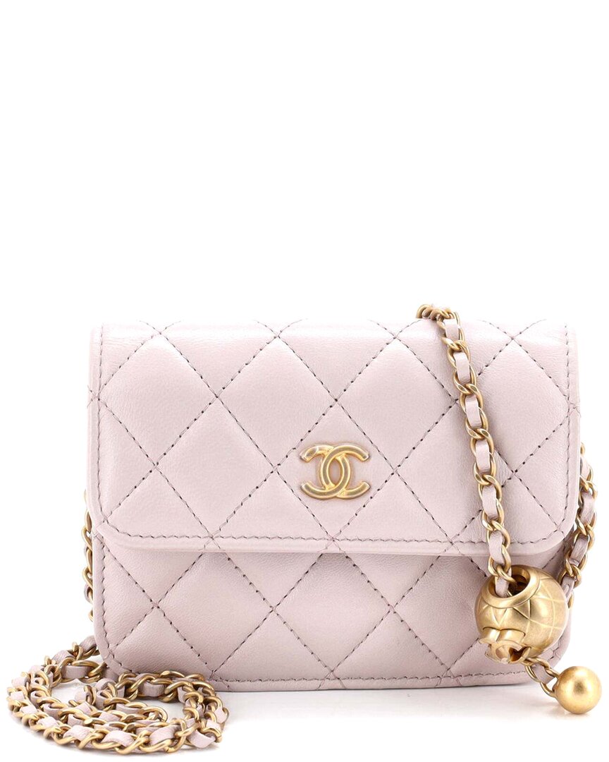 CHANEL Pre-owned Pink Quilted Lambskin Pearl Crush Flap Clutch With Chain Mini (authentic Pre-loved)