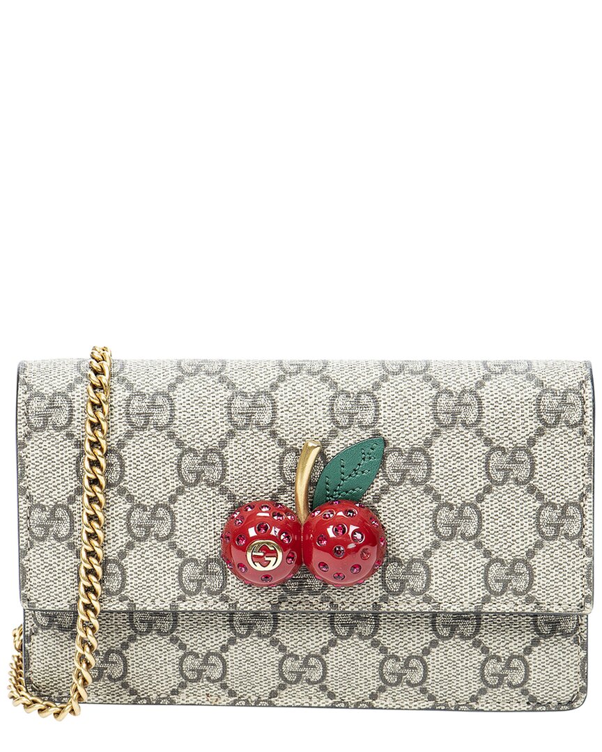 Gucci Limited Edition Red Gg Canvas Mini Cherry Bag (authentic ) In Neutral