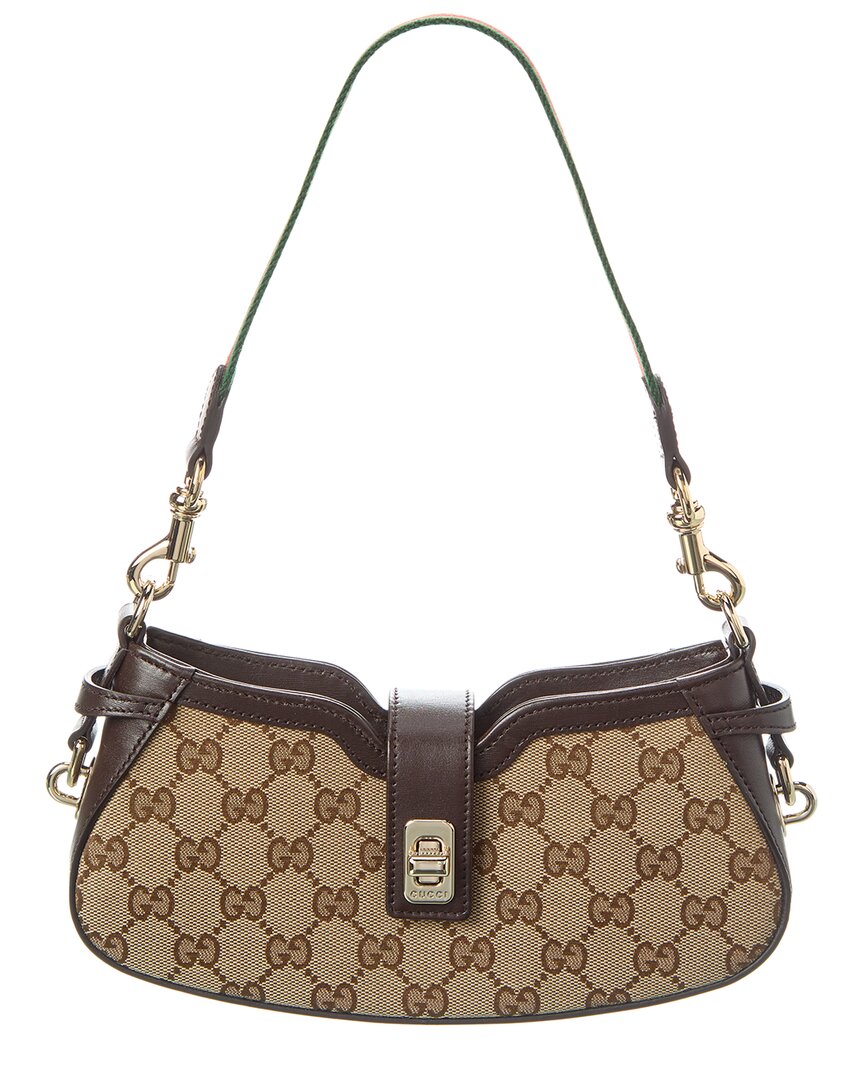 Gucci Moon Side Mini Gg Canvas & Leather Shoulder Bag In Brown