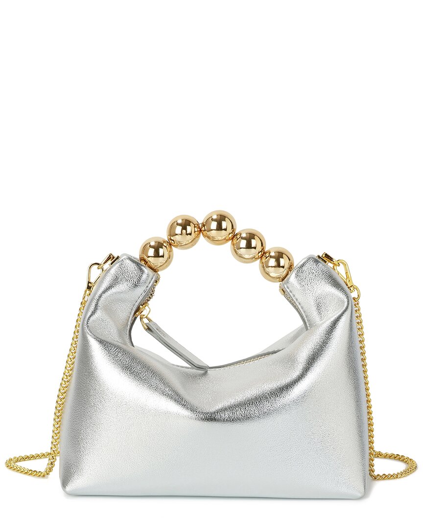 Tiffany & Fred Paris Smooth Metallic Leather Top-handle Crossbody In Silver