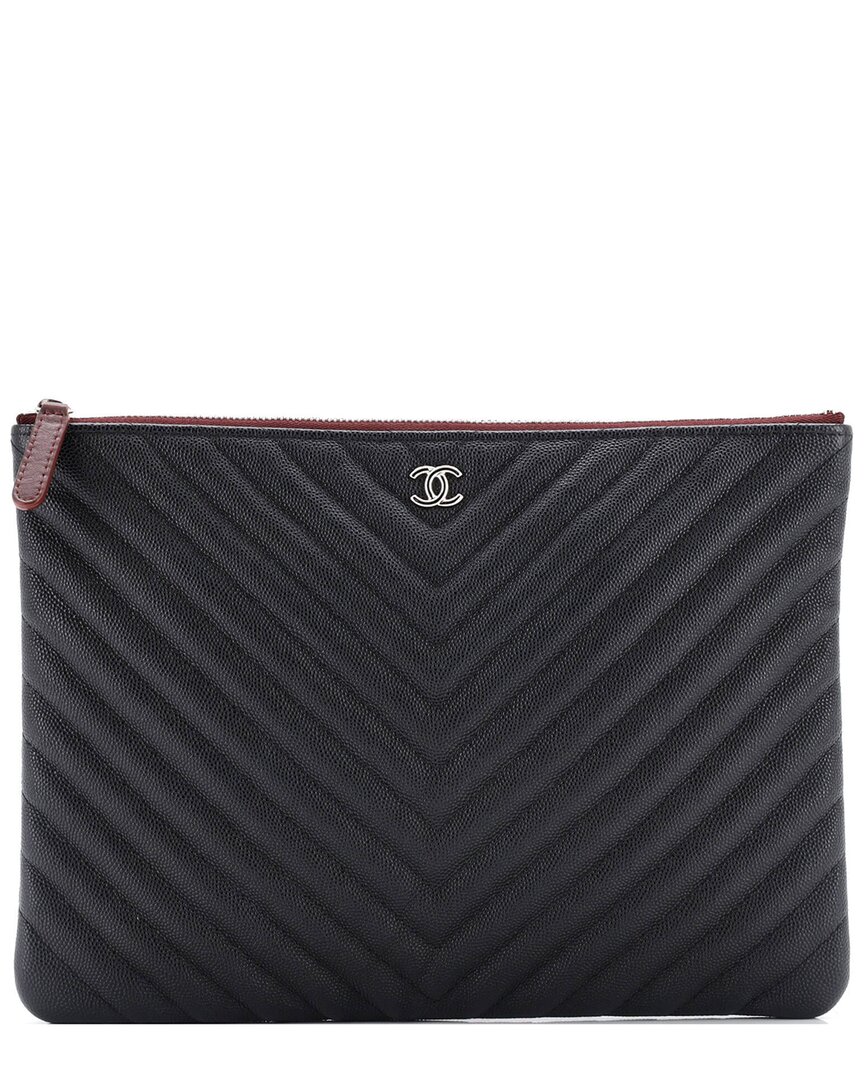 CHANEL Pre-owned Black Chevron Caviar Leather O Case Clutch Medium (authentic Pre-loved)