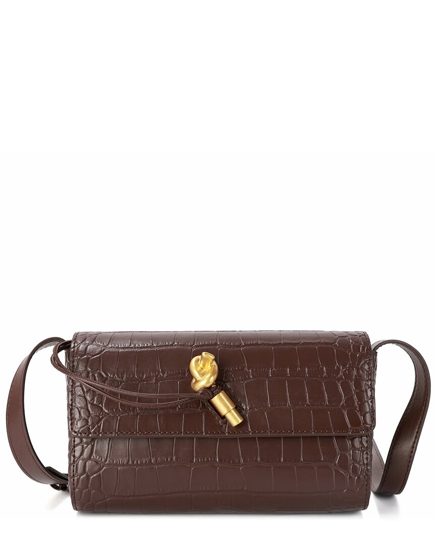 Shop Tiffany & Fred Paris Croc-embossed Leather Crossbody In Brown