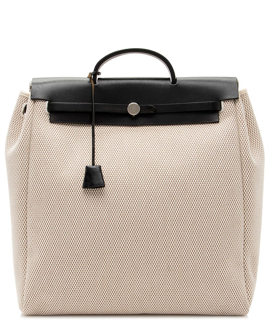 Pre-owned Hermes Hermès Black & White Toile Herbag 40 Satchel (authentic )