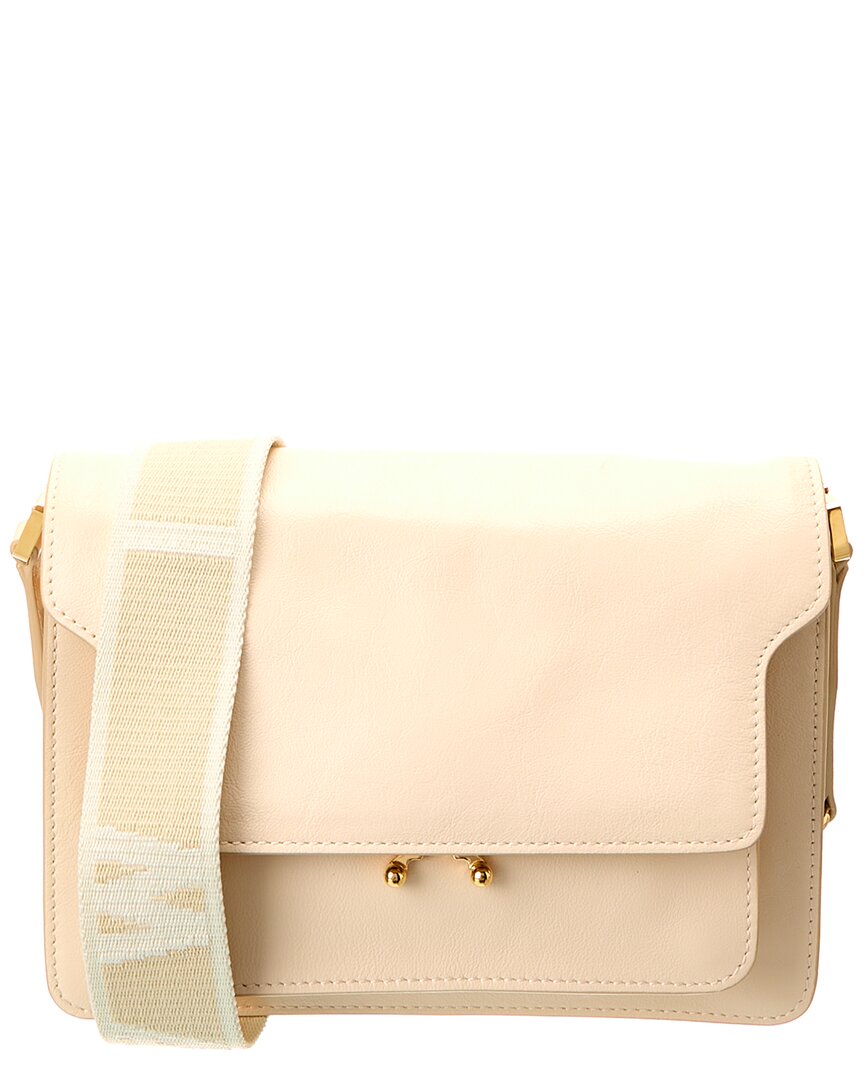 Marni Trunk Medium Leather Shoulder Bag In White