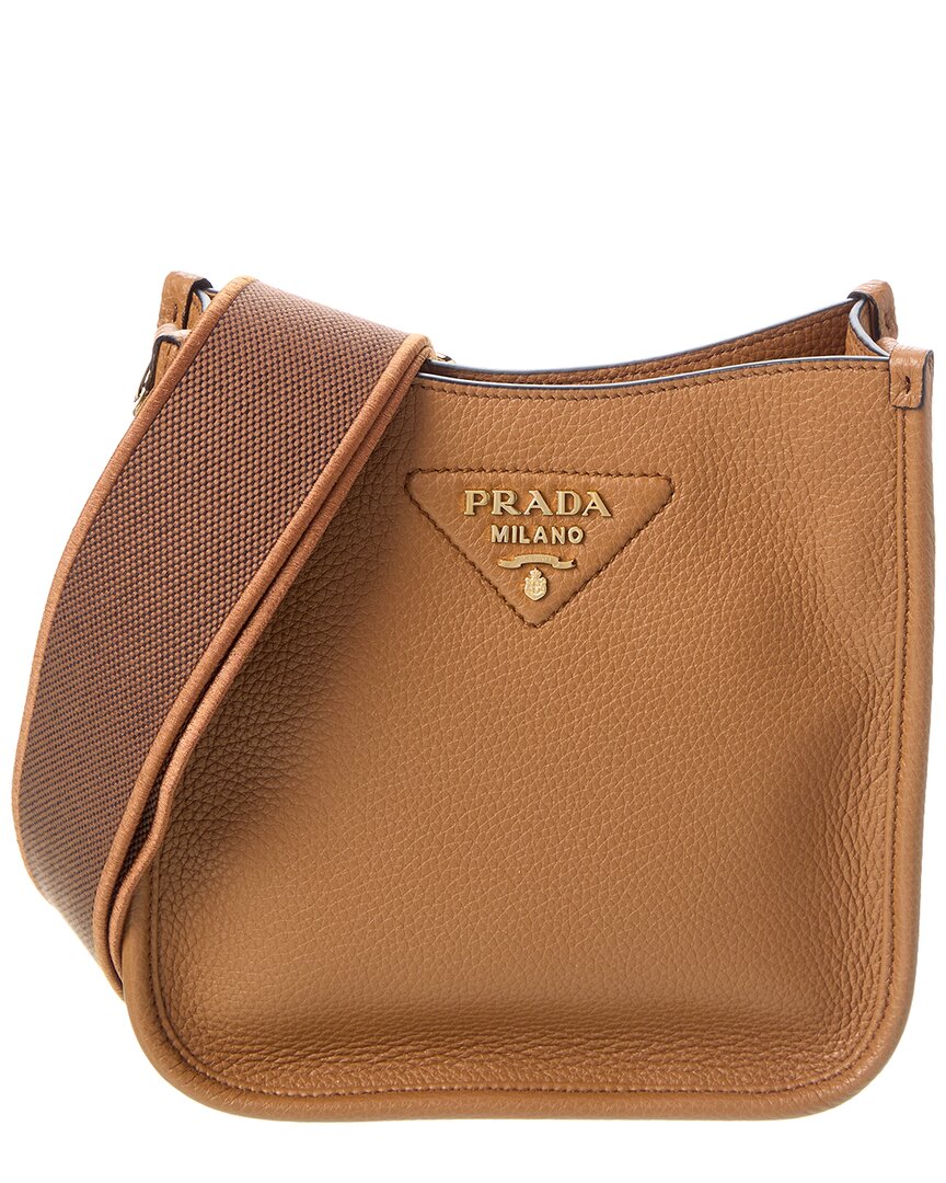 Prada Logo Leather Shoulder Bag In Brown