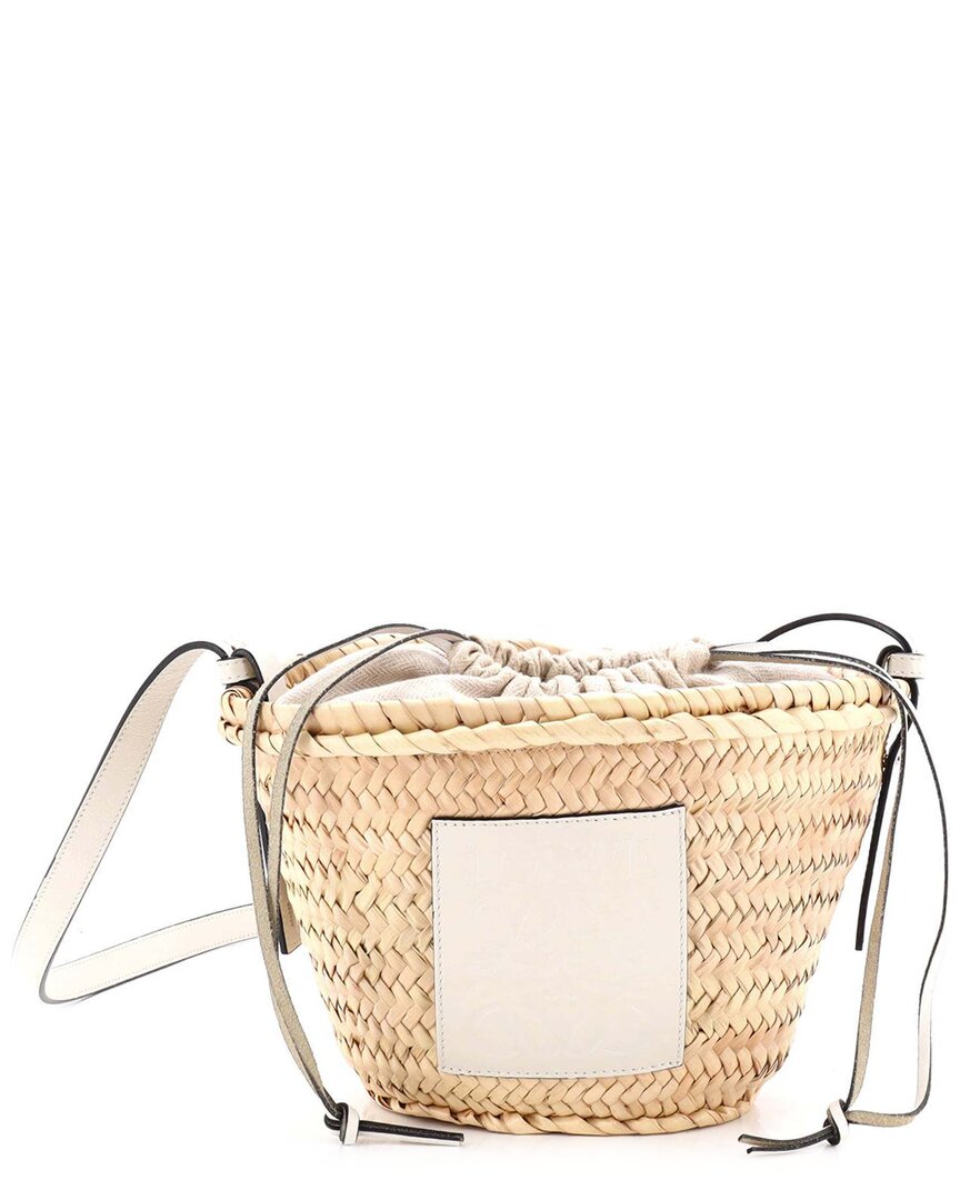 Loewe White Raffia x Paula Ibiza Drawstring Crossbody Basket Bag Small (Authentic Pre-Loved)