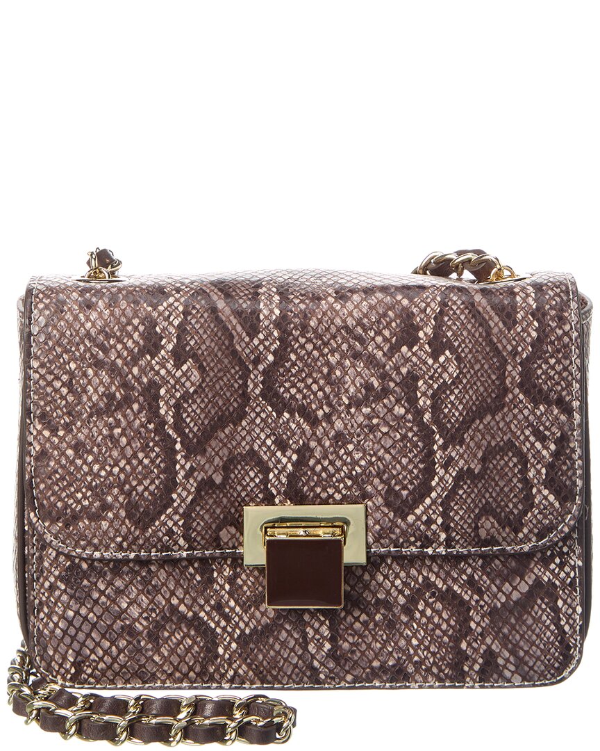 Shop J.mclaughlin Maeve Python-embossed Shoulder Bag In Brown