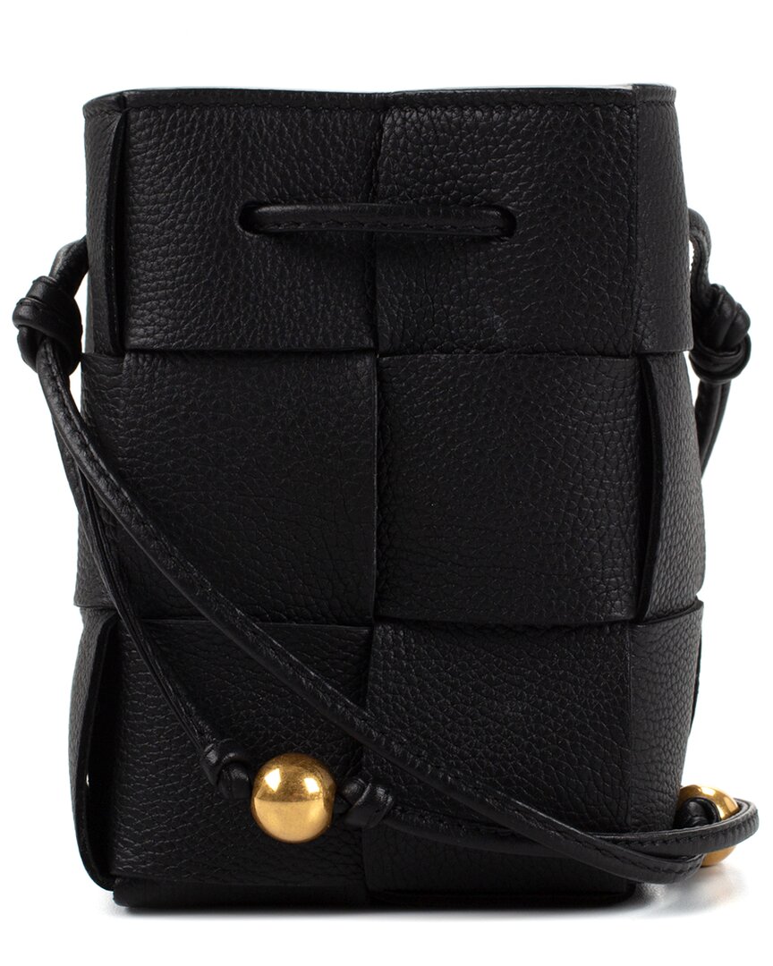 Bottega Veneta Black Intrecciato Leather Mini Cassette Bucket Bag (authentic  )