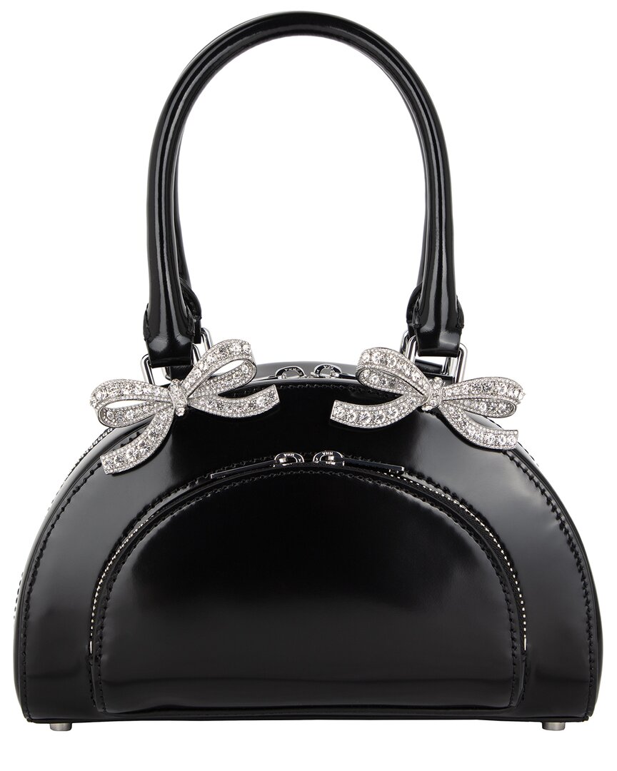 Self-portrait Leather Curved Mini Tote Bag In Black