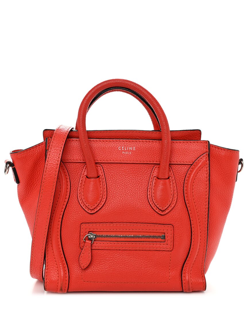 Celine Red Drummed Leather Nano Luggage (authentic )