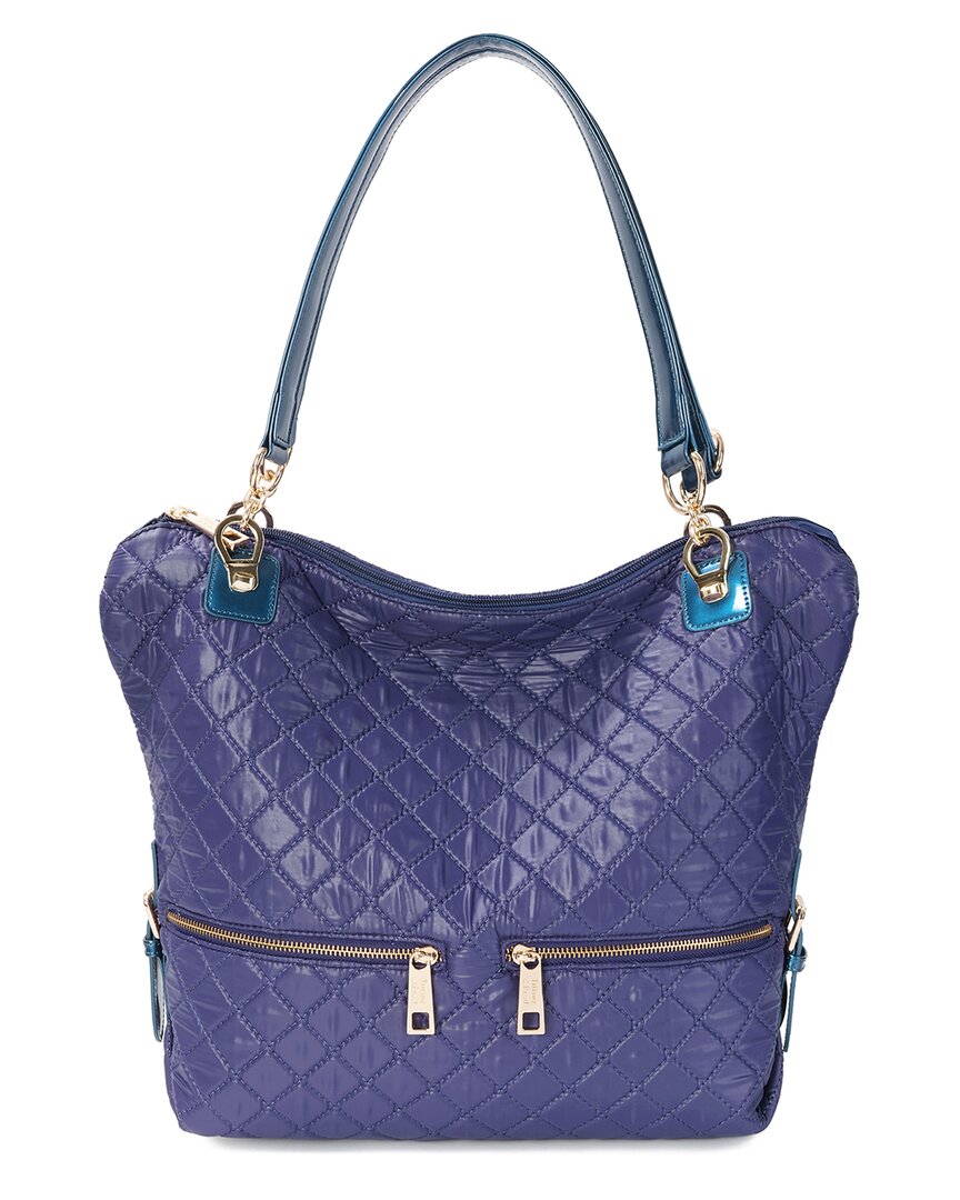 Tiffany & Fred Paris Quilted Woven Nylon & Patent Tote In Blue