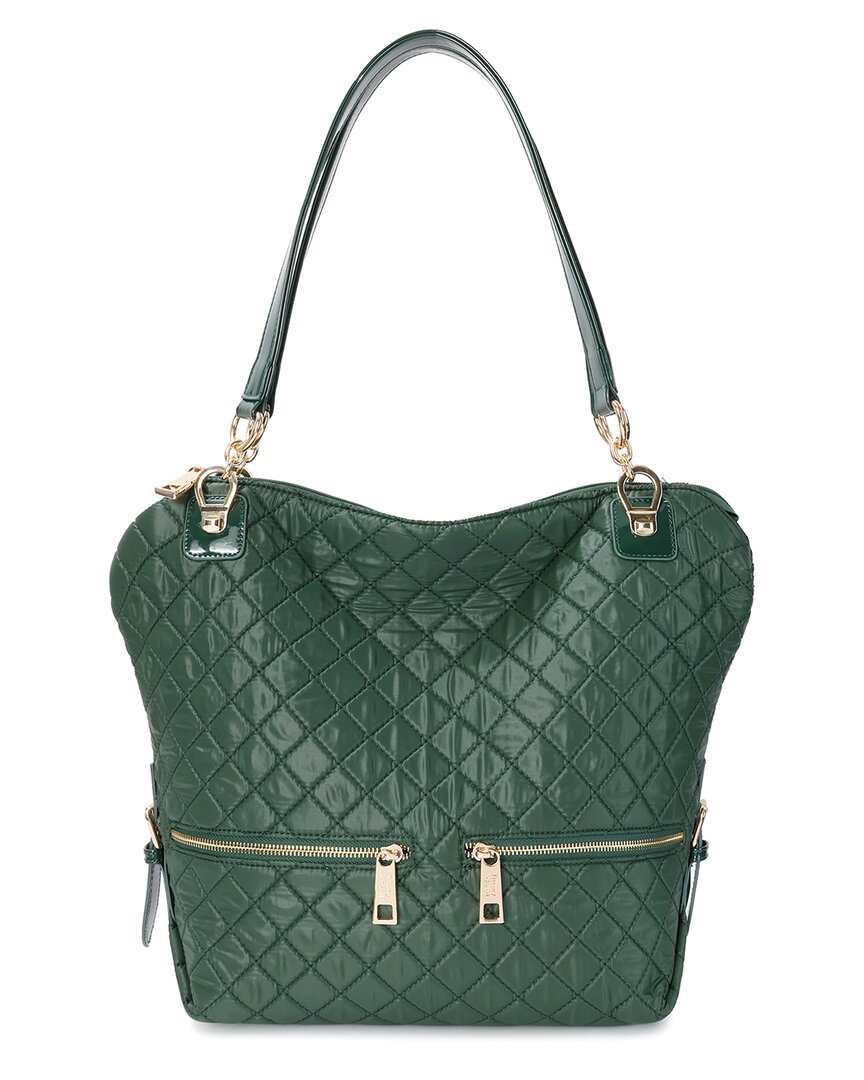 Tiffany & Fred Paris Quilted Woven Nylon & Patent Tote In Green