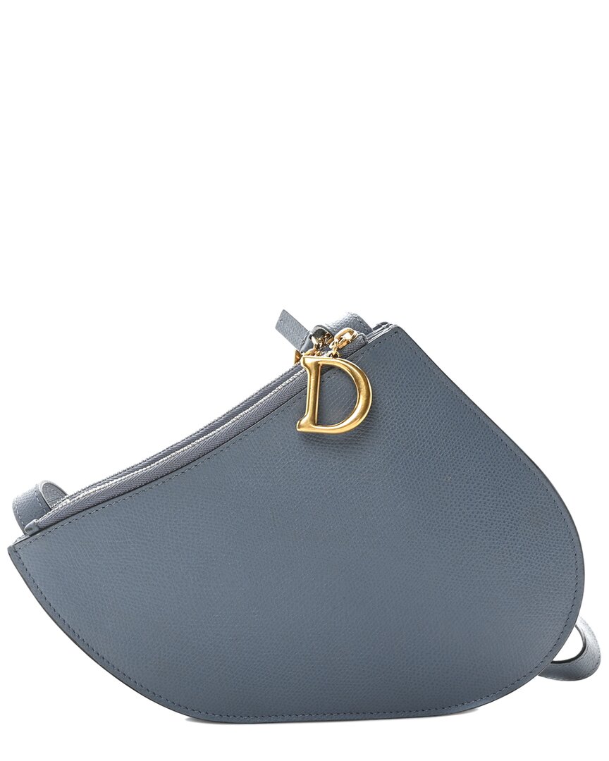 Dior Blue Grained Calfskin Leather Saddle Triple Pouch With Strap (authentic  Pre-loved)