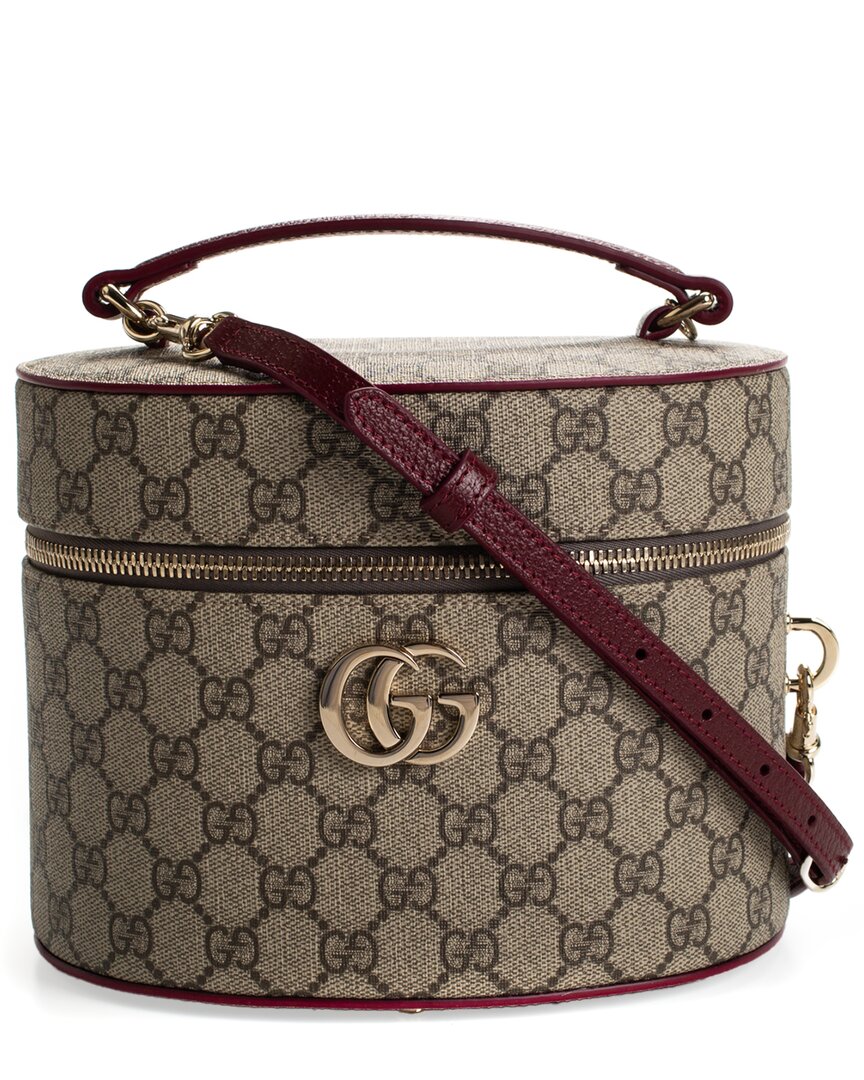 Gucci Beige Gg Supreme Canvas & Red Leather Vanity Case (authentic )