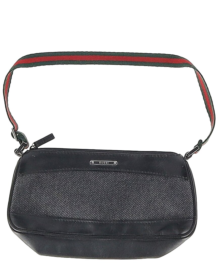 Gucci Black Cotton Denim Web Shoulder Bag (authentic Pre-loved) In Black