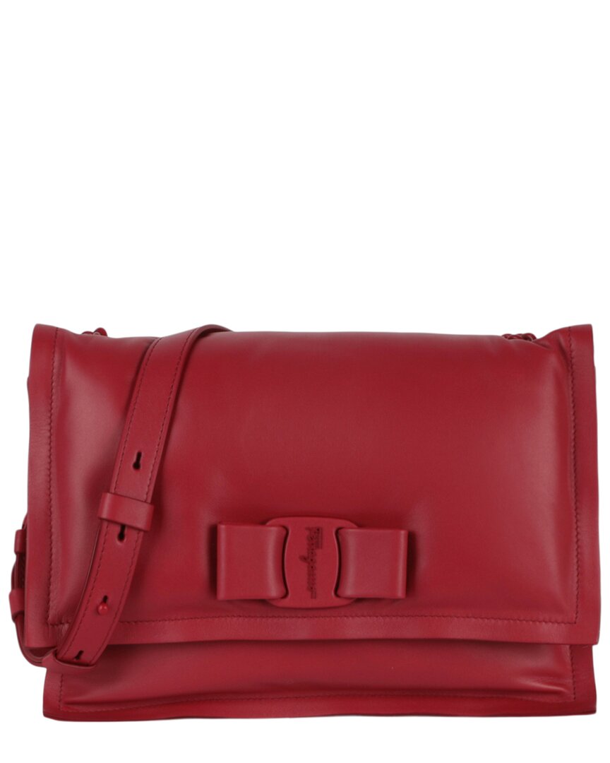 Shop Ferragamo Viva Bow Small Leather Shoulder Bag In Red