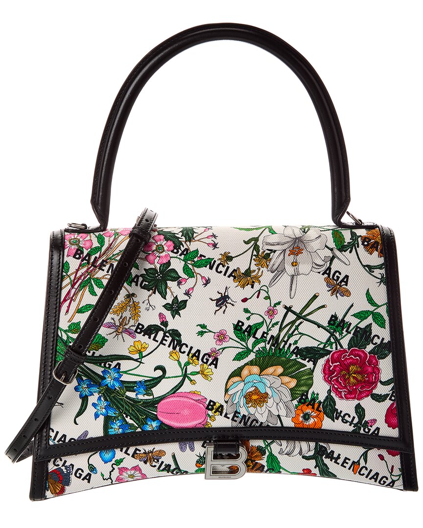 Gucci X Balenciaga Hourglass Canvas & Leather Shoulder Bag In White