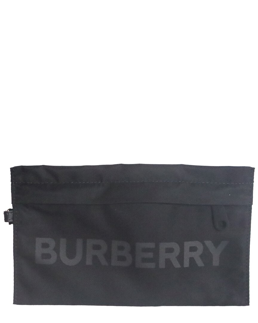 Burberry Black Nylon Logo-print Zipped Pouch Bag (authentic Pre-loved) In Blue
