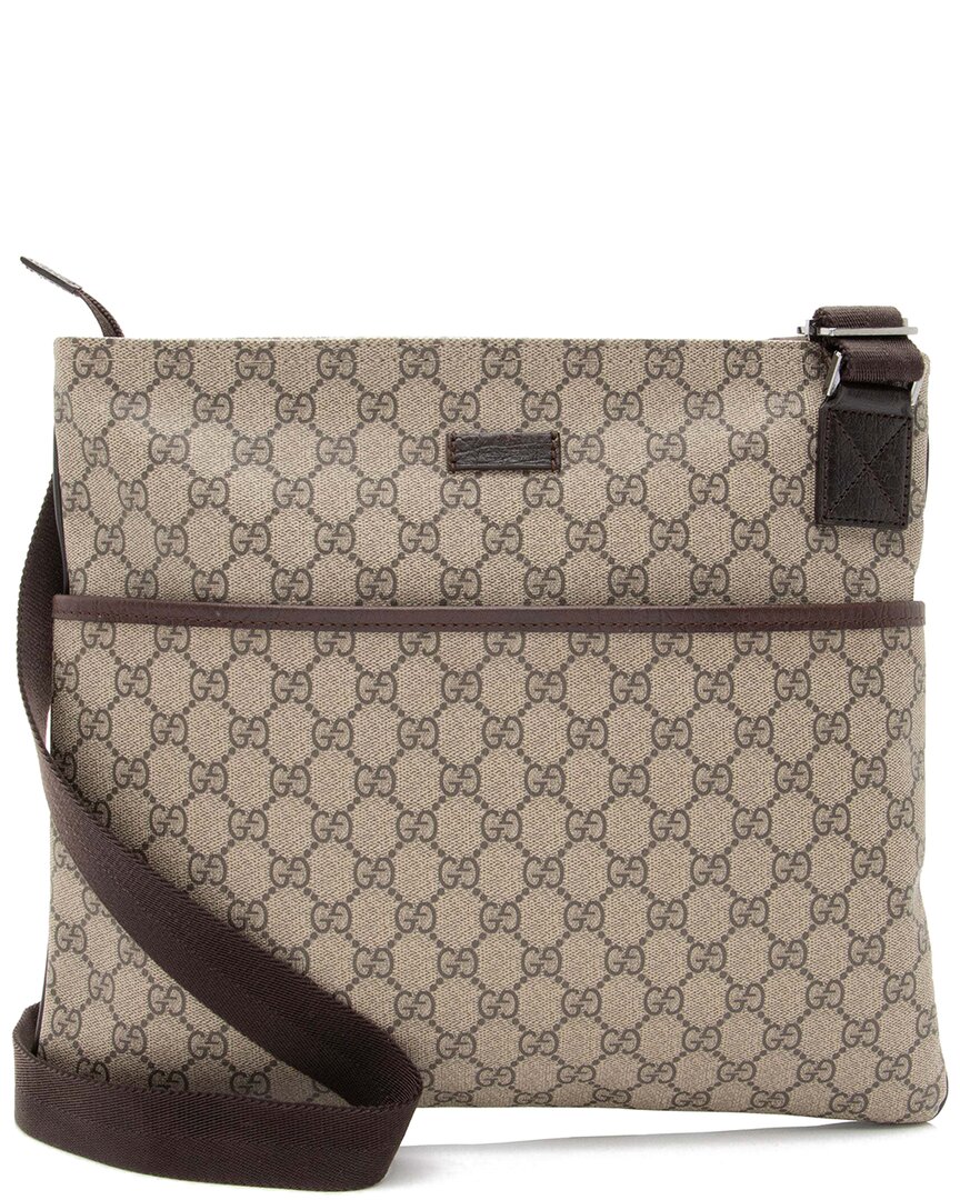 Gucci Brown Leather Gg Plus Flat Messenger (authentic Pre-loved)