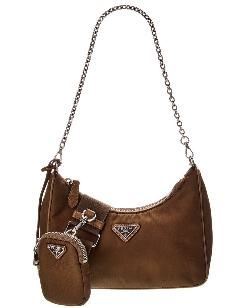 Prada Brown Leather & Nylon Re-edition 2005 Crossbody (authentic )