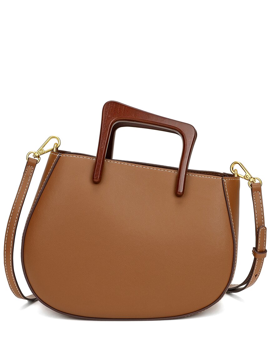 Tiffany & Fred Smooth Leather Wooden Top Handle Shoulder Bag In Brown