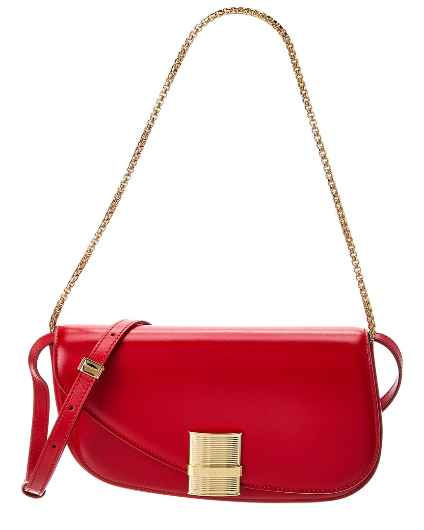 Shop Ferragamo Fiamma Xs Leather Shoulder Bag In Red
