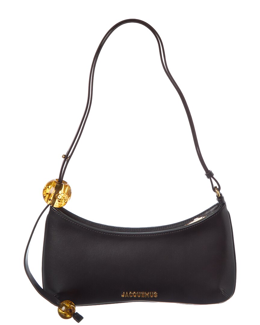 Jacquemus Bisou Perle Leather Hobo Bag In Black