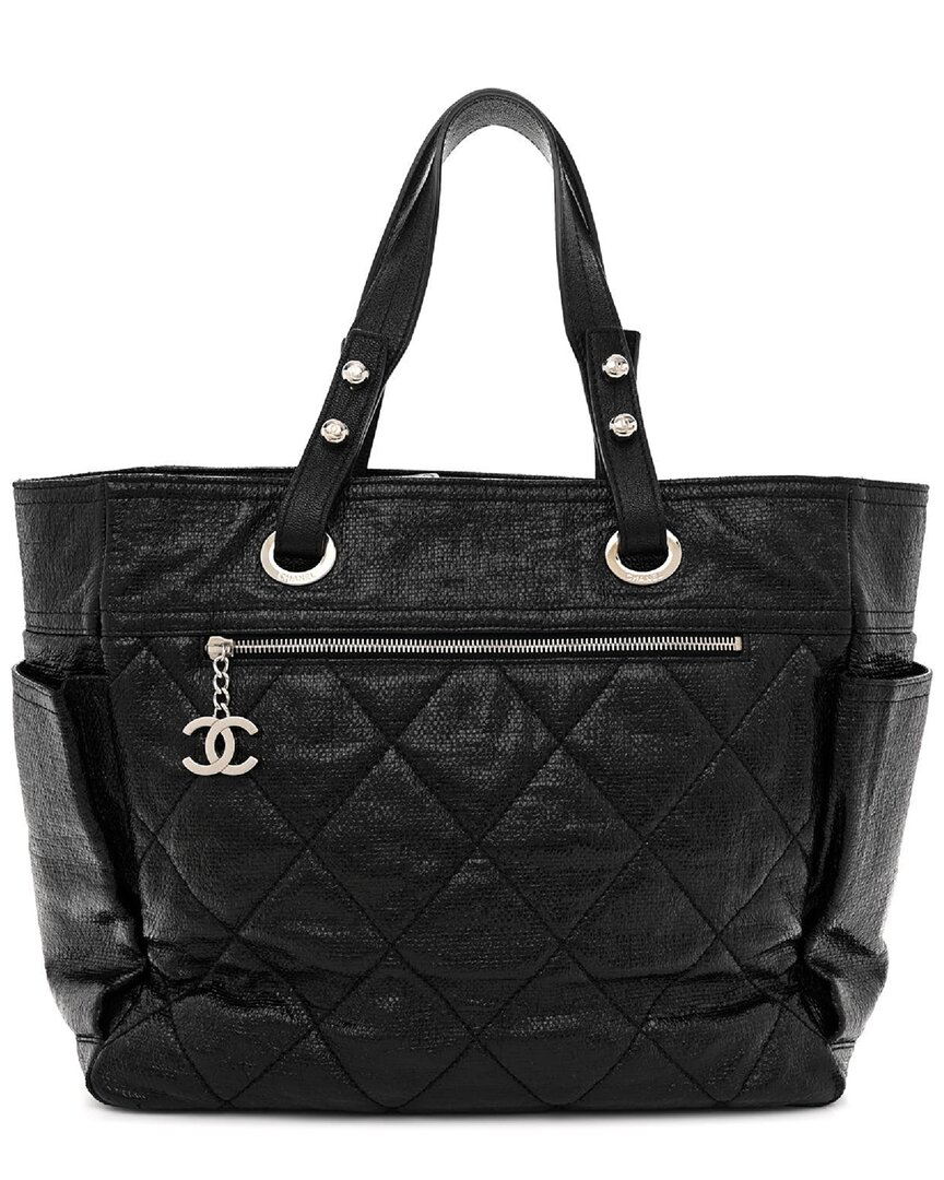 Pre-owned Chanel Black Coated Canvas Paris Biarritz Pm (authentic )