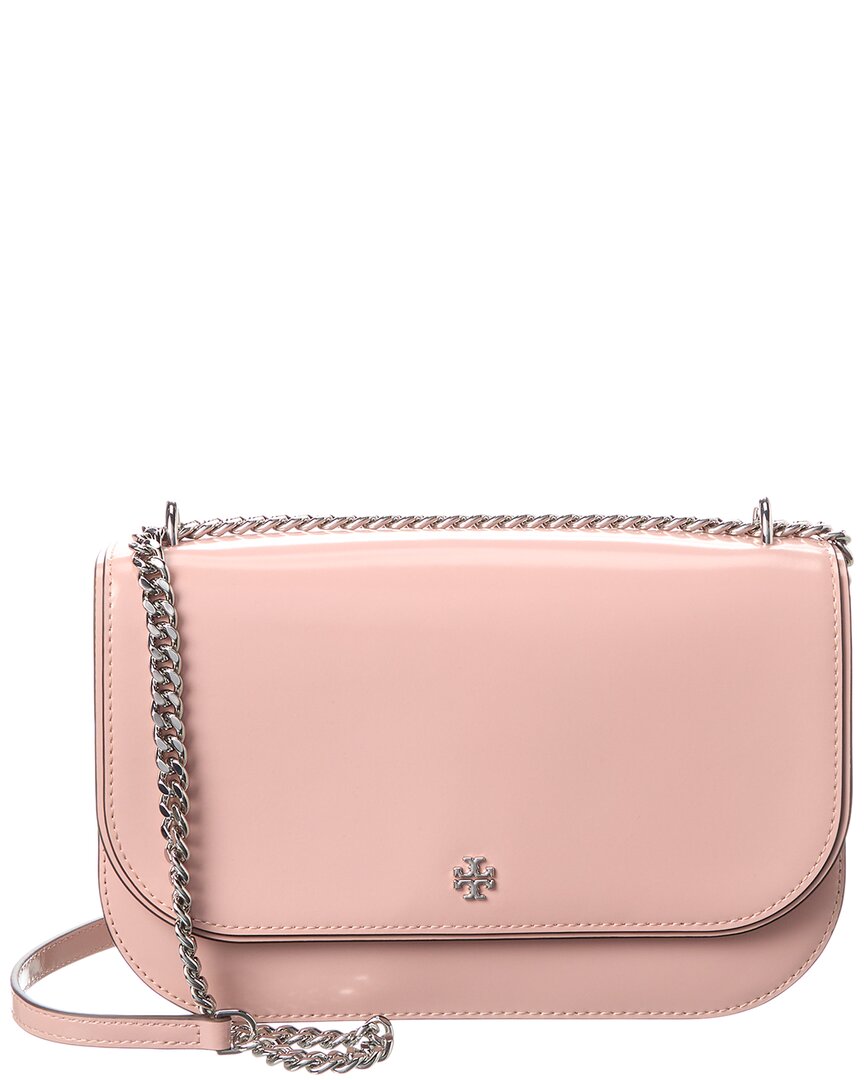 Tory Burch Emerson Patent E/w Flap Adjustable Leather Shoulder Bag In Pink