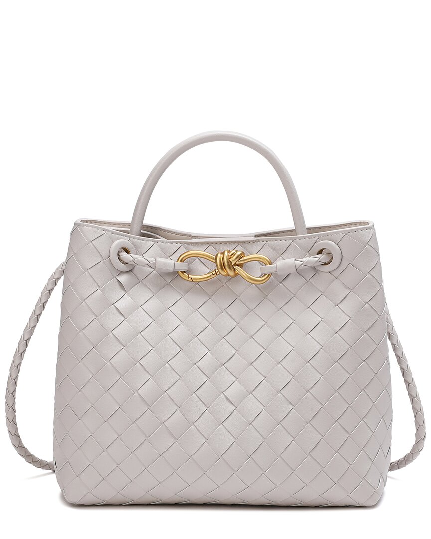 Tiffany & Fred Paris Woven Leather Top Handle Messenger Bag In White