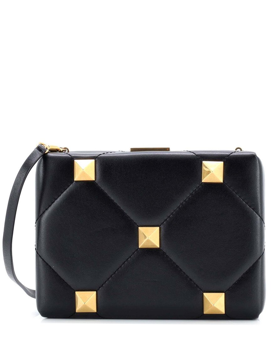 Valentino Garavani Valentino Black Sheep Leather Roman Stud Minaudiere Clutch Quilted (authentic  Pre-loved)