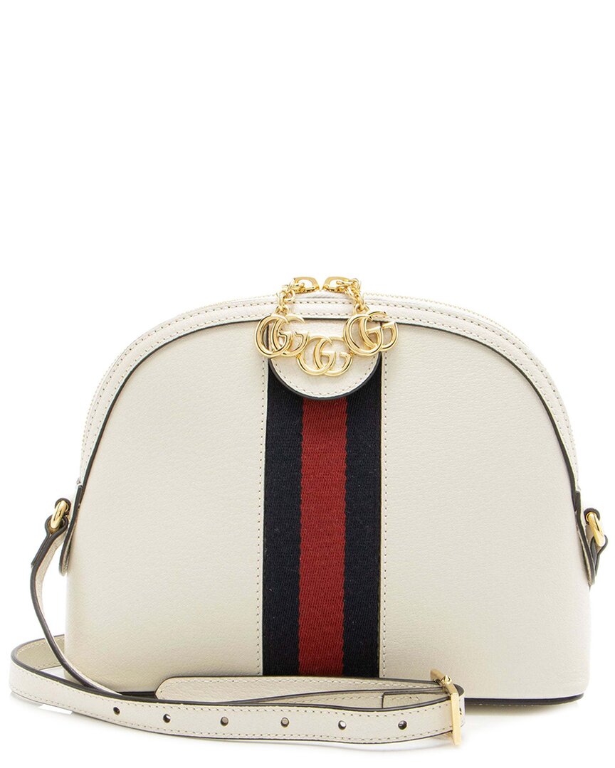 Gucci Ophidia Leather Shoulder Bag In White