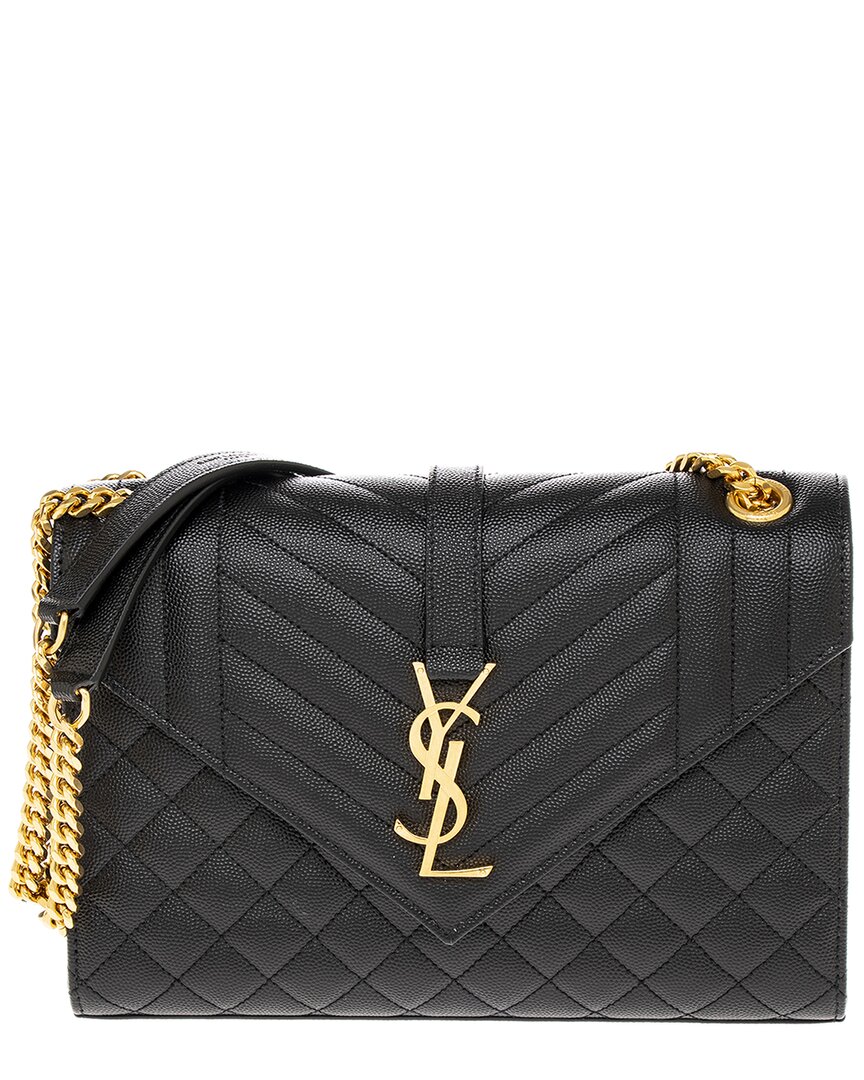 Saint Laurent Envelope Medium Leather Shoulder Bag In Black