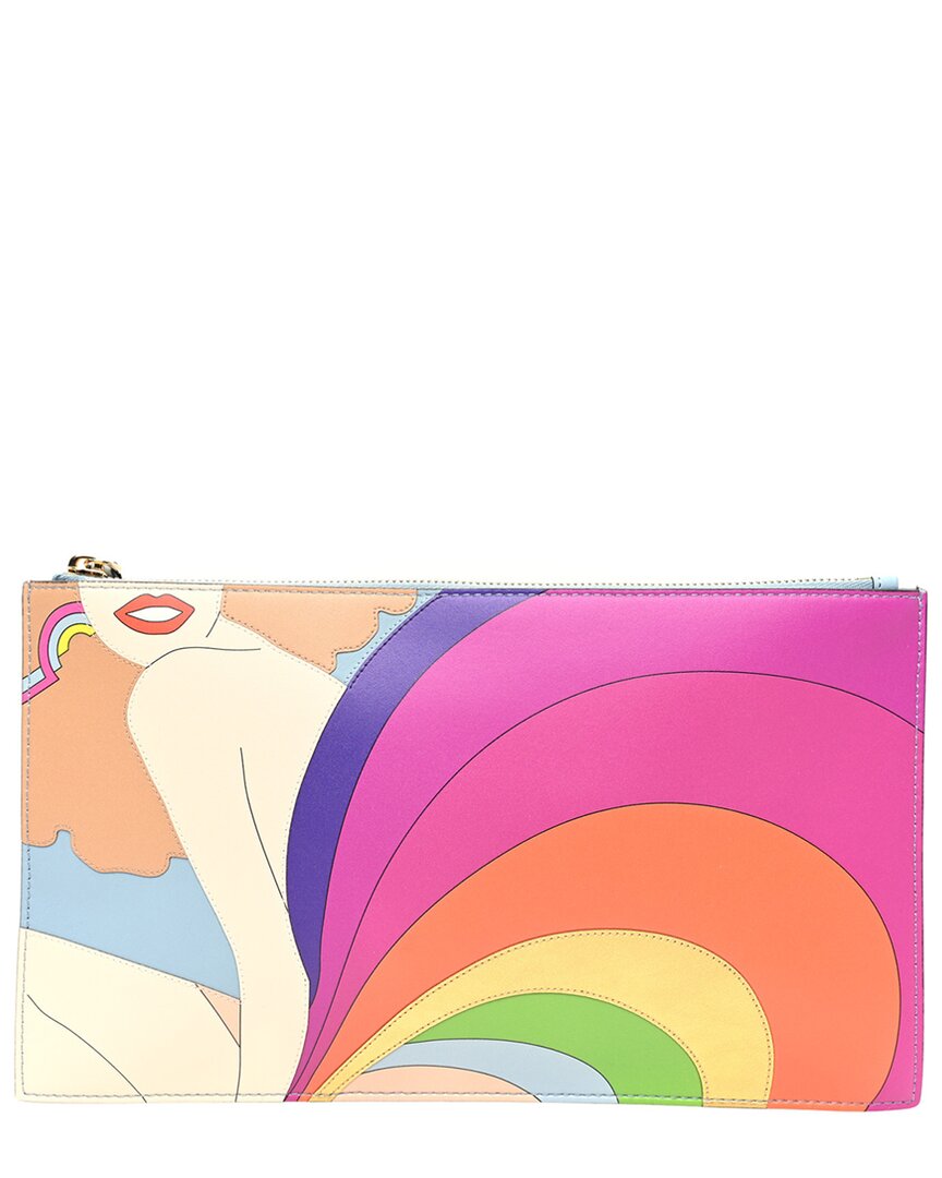 Fendi Multicolor Nappa Leather Rainbow Girl Inlay Pouch (authentic Pre-loved)