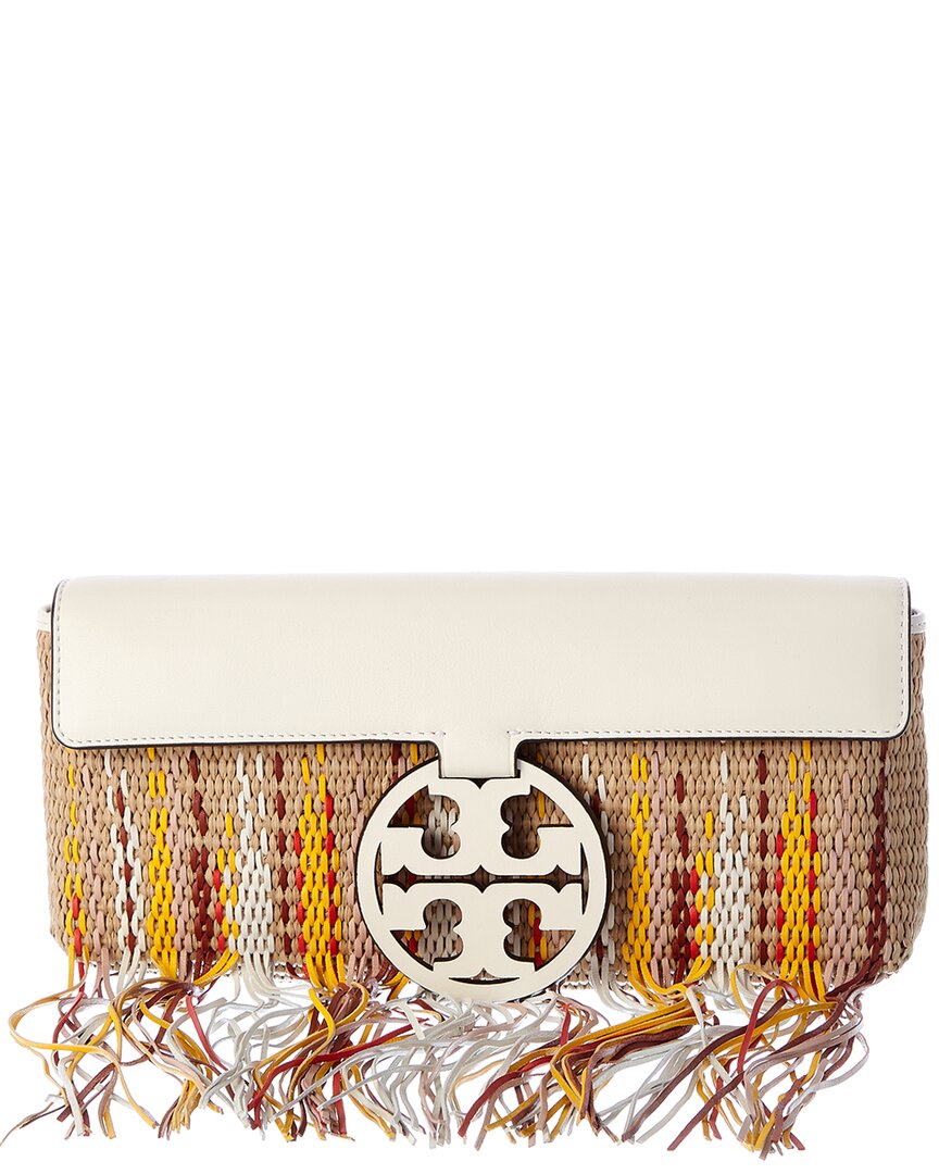 Tory Burch Miller Fringe Straw & Leather Clutch In Brown ModeSens