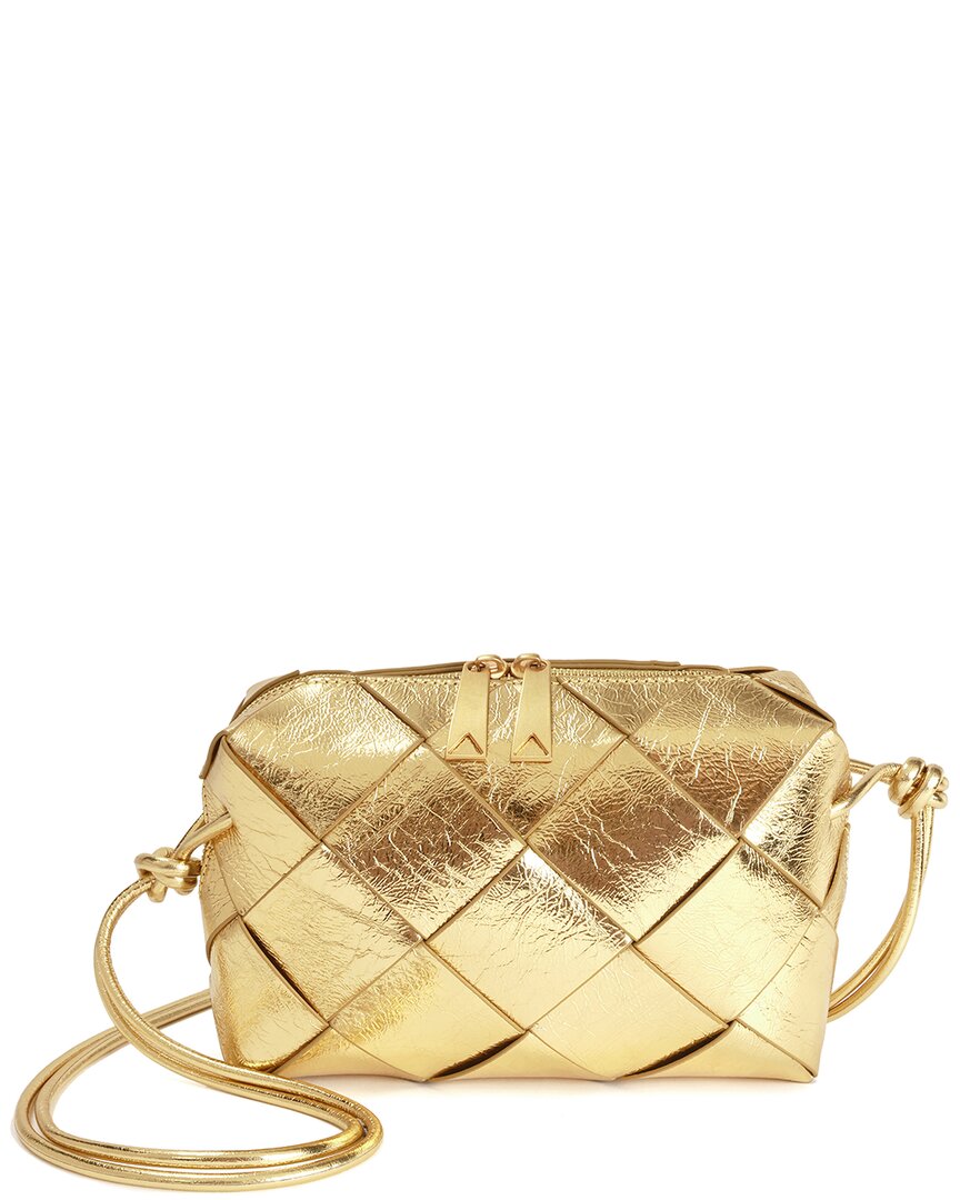 Shop Tiffany & Fred Paris Smooth Metallic Woven Leather Bag In Gold