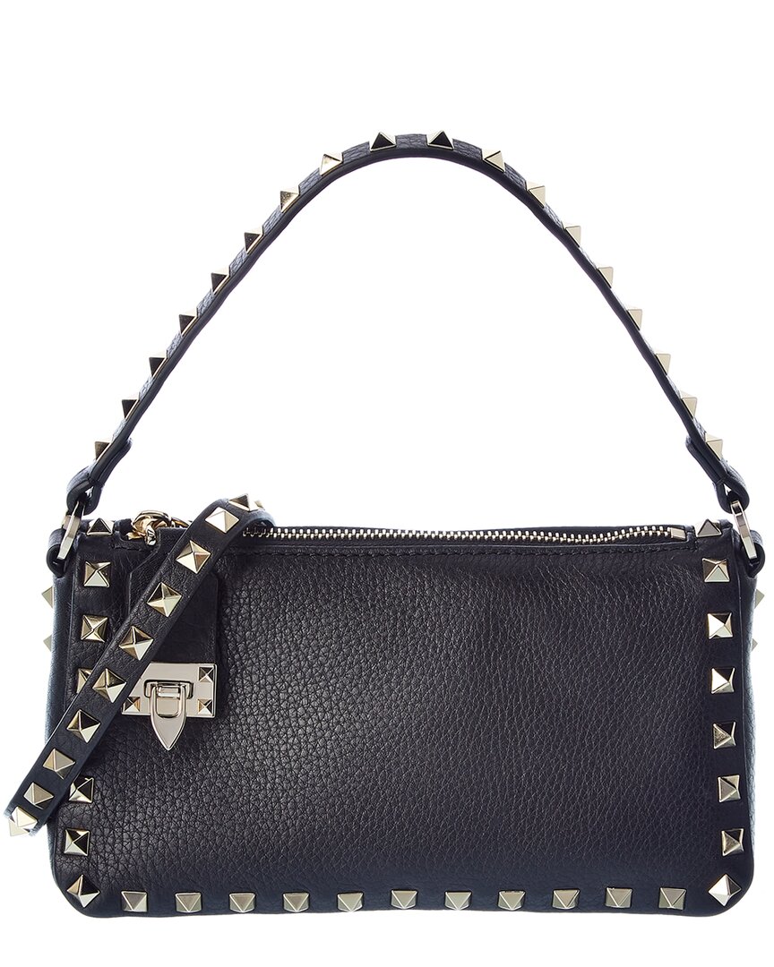 Valentino Rockstud Small Grainy Leather Crossbody In Black