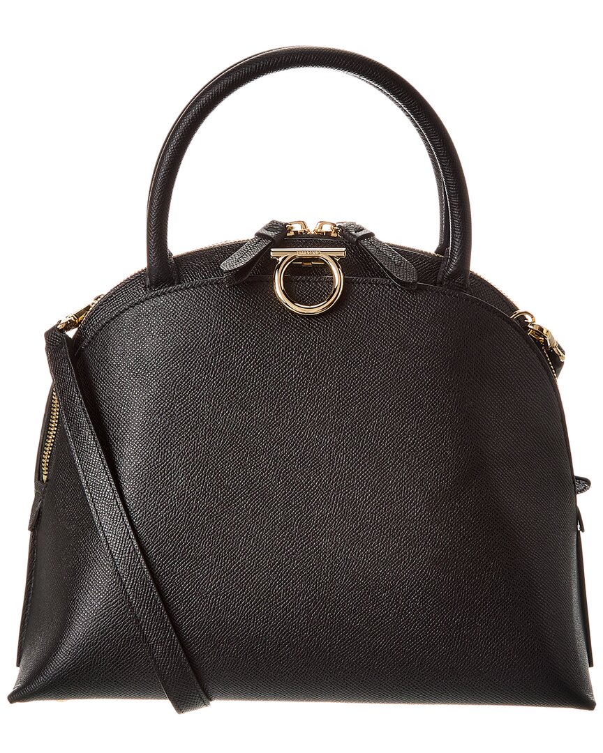 Ferragamo Gemini Leather Shoulder Bag In Black