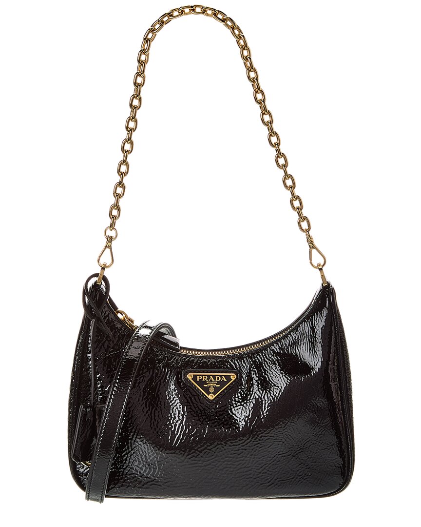 Prada Re-edition Leather Shoulder Bag In Black