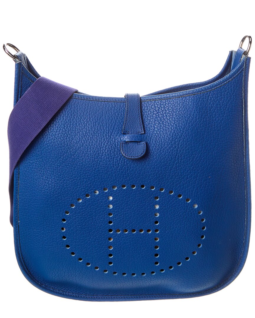 Pre-owned Hermes Hermès Blue Clemence Leather Eveylne Gm (authentic )