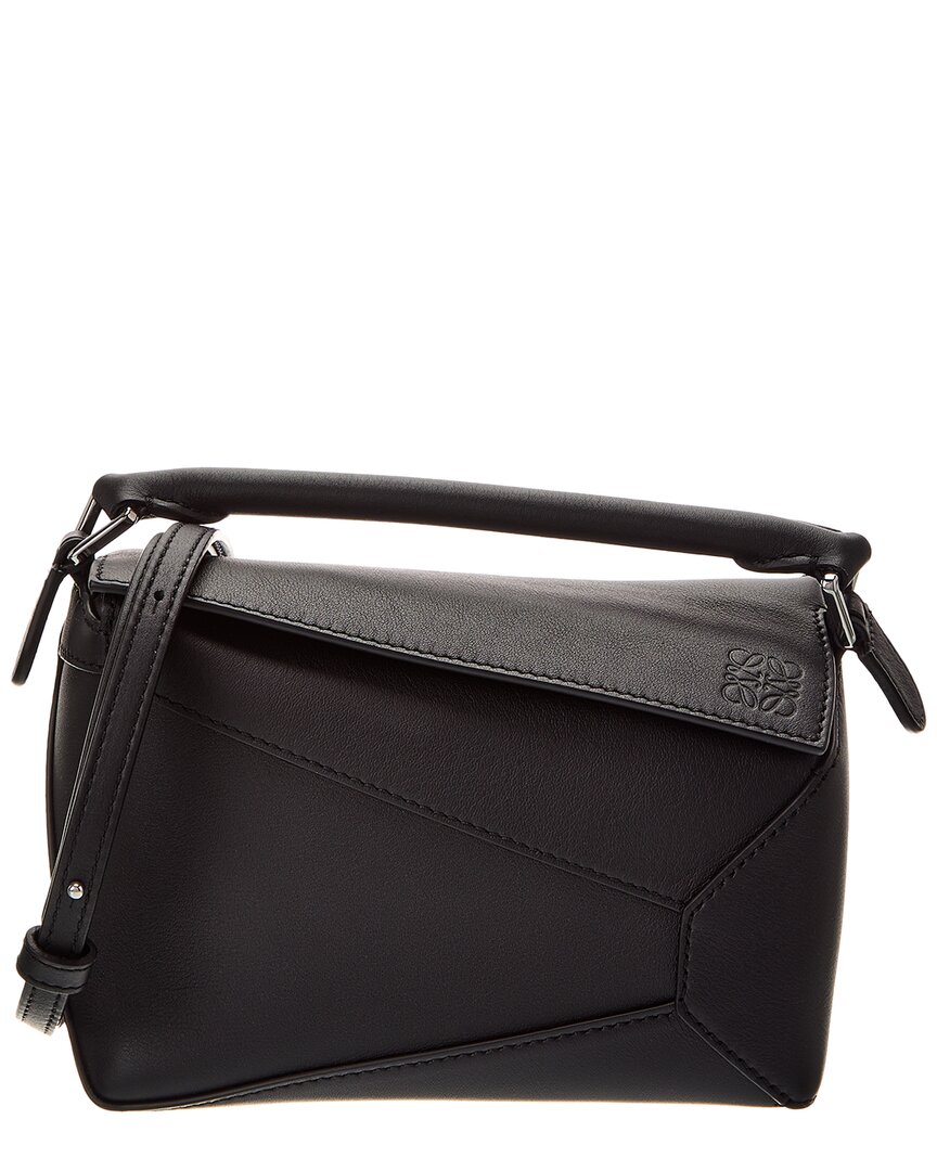 Loewe Mini Puzzle Leather Shoulder Bag In Black