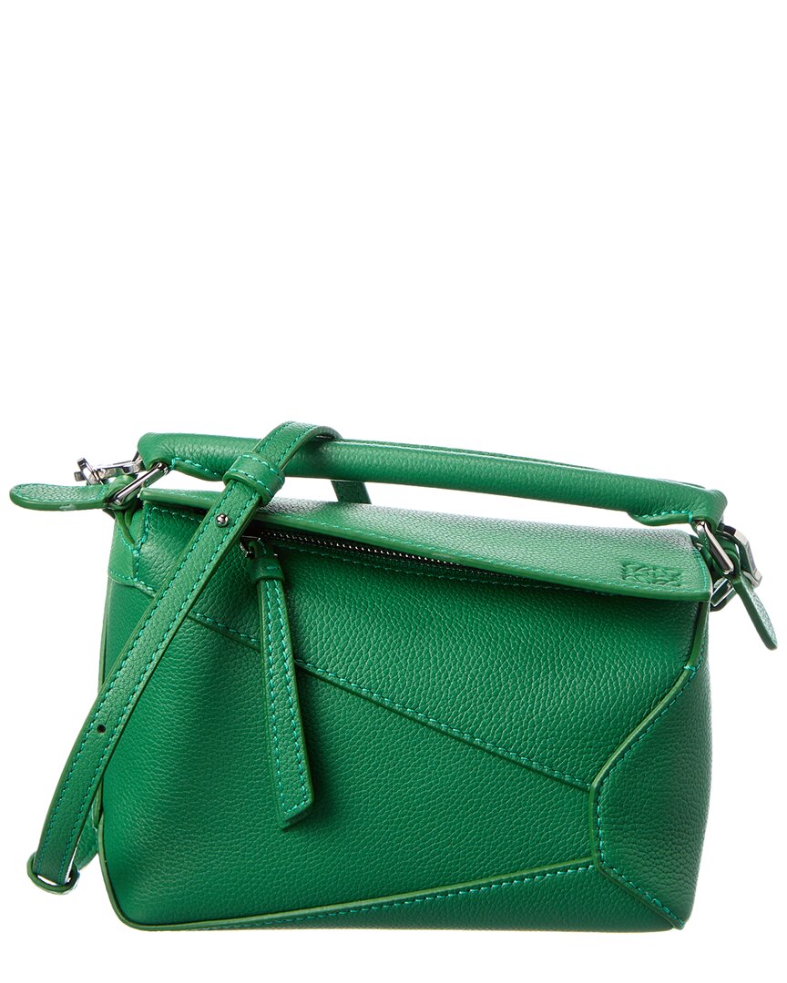Loewe Mini Puzzle Leather Shoulder Bag In Green